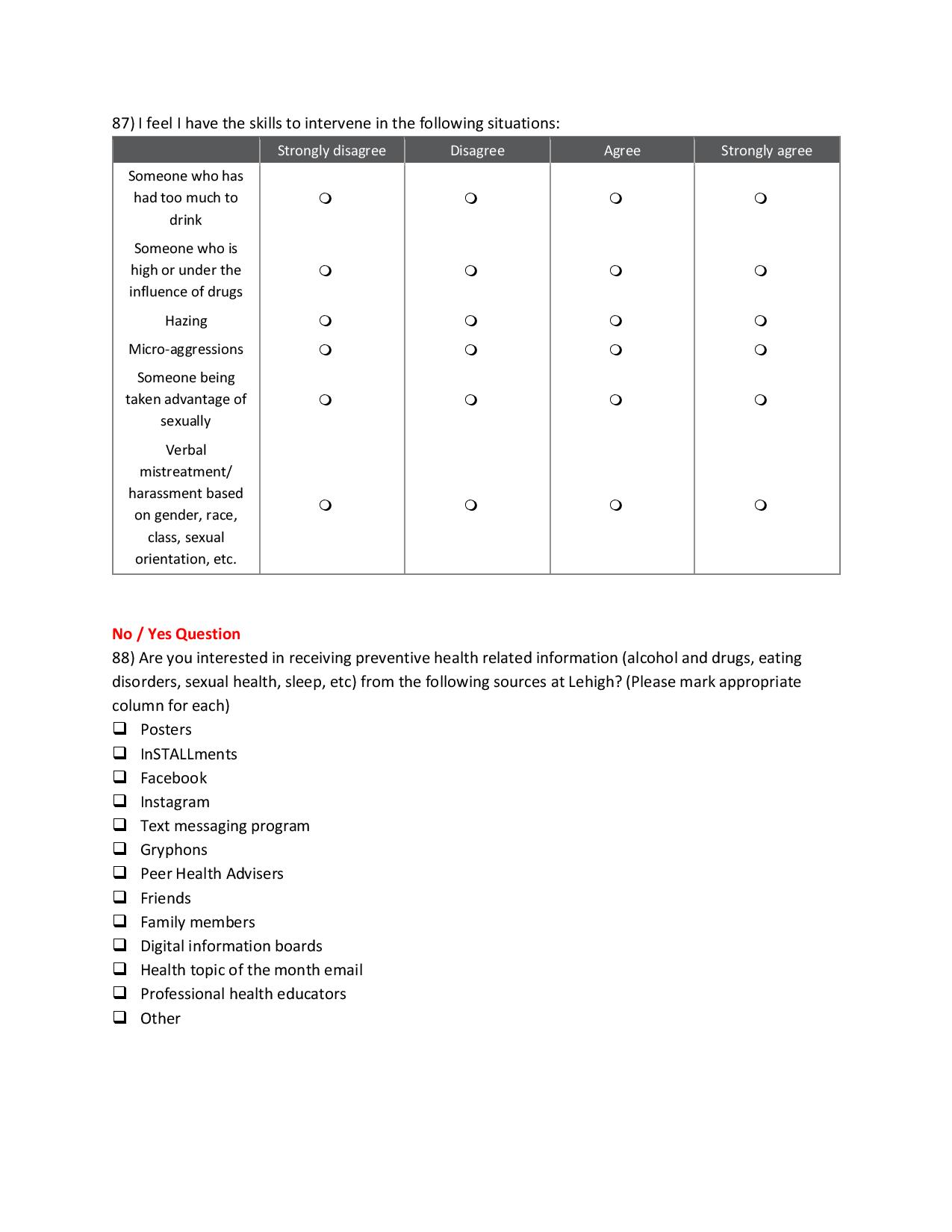 Lehigh custom questions 67 88 student affairs